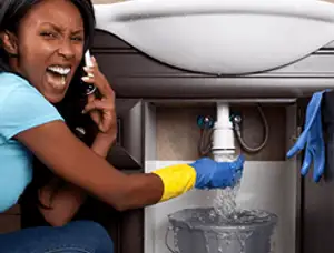Emergency plumbing repair for a leaking sink drain under a bathroom vanity in Durham, NC