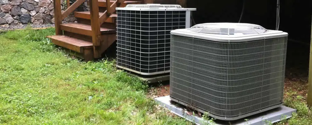 Heat pump installation and service units outside a home in Durham, NC